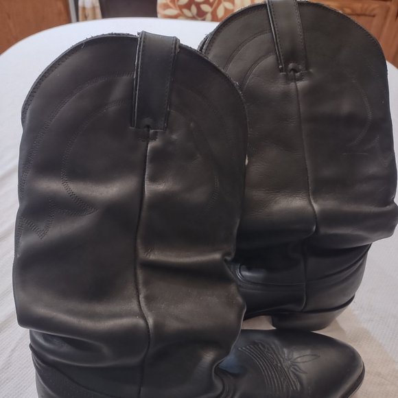 ROAD WOLF VINTAGE BLACK LEATHER METAL TIP WOMAN'S PULL ON COWBOY BOOTS SIZE 8.5 - Picture 2 of 14